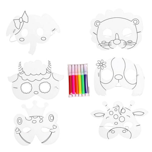 FRCOLOR Diy Tiermasken für Unbemalte Papiertiermasken zum Ausmalen Kreative Bastelaktivität für Kindergeburtstag und Partys Stifte Spaß und Fantasie für Junge Künstler von FRCOLOR