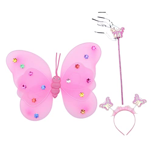 FRCOLOR Doppelschicht -Schmetterlingsflügelspielzeug Schmetterlinge LED Party Feenflügel verkleiden sich Schmetterlingsflügelkostüm für Stoff Rosa von FRCOLOR