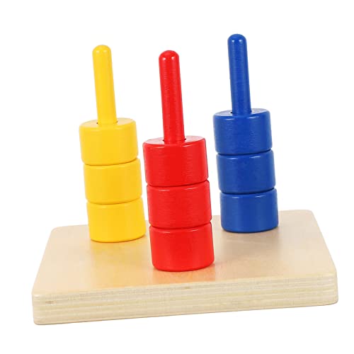 FRCOLOR Farbsortierspielzeug aus Holz für Kleinkinder Farbige Lernringe Pädagogisches Motorikspielzeug zur Farberkennung und Hand Auge Koordination Sicher mit Abgerundeten Kanten von FRCOLOR