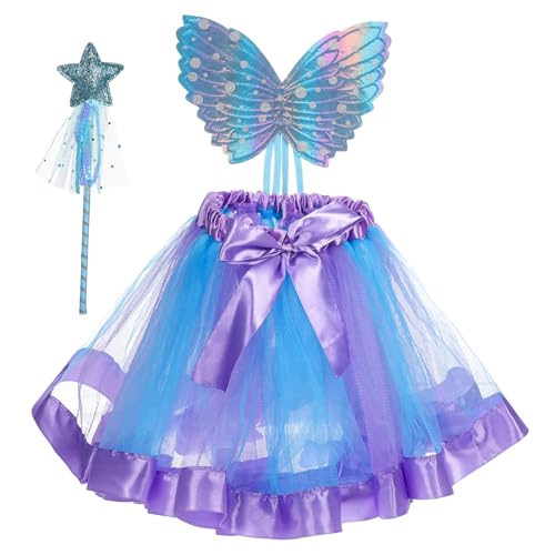 FRCOLOR Feenkostüm Mädchen Set mit Schmetterlingsflügeln und Leichtem Tüllrock Verkleidung für Kleine Mädchen für Fasching Geburtstag Halloween und Partys von FRCOLOR