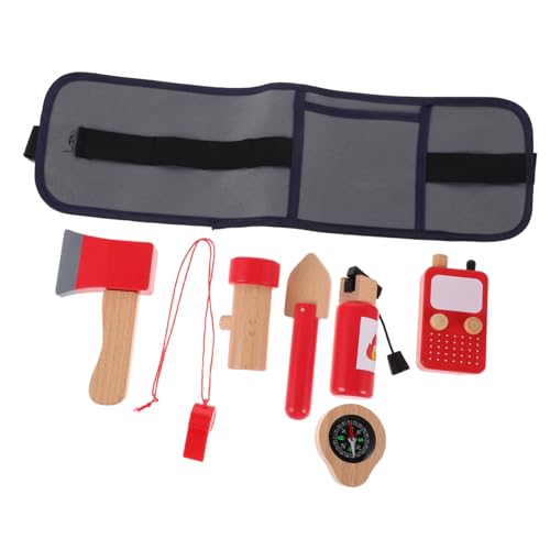 FRCOLOR Feuerwehr Rollenspiel Set mit Holzwerkzeugen Realistischem Feuerlöscher und Werkzeuggürtel Feuerwehrmann Zubehör für Jungen und Mädchen Indoor und Outdoor Feuerwehr Kostüm Zubehör von FRCOLOR