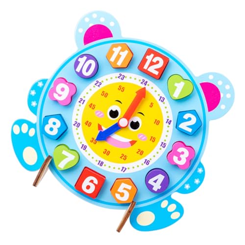 FRCOLOR Frühkindliches Holzlernspielzeug Lernuhr Pädagogische Uhr Lernen Ab Jahre mit Bunten Zahlen und Formen für Kognitive Entwicklung und Farberkennung von FRCOLOR