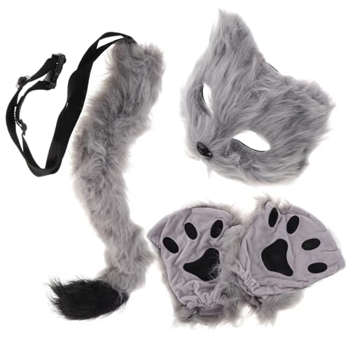FRCOLOR Furry Fox Wolf Kostümset Halbe Maske Katzenohren und Pfoten Handschuhe für Halloween Karneval und Cosplay Graues Teiliges Set aus Weichem Kunstpelz FRCOLOR Furry Fox Wolf Kostümset Halbe Maske Katzenohren und Pfoten Handschuhe für Halloween Karneval und Cosplay Graues Teiliges Set aus Weichem Kunstpelz von FRCOLOR