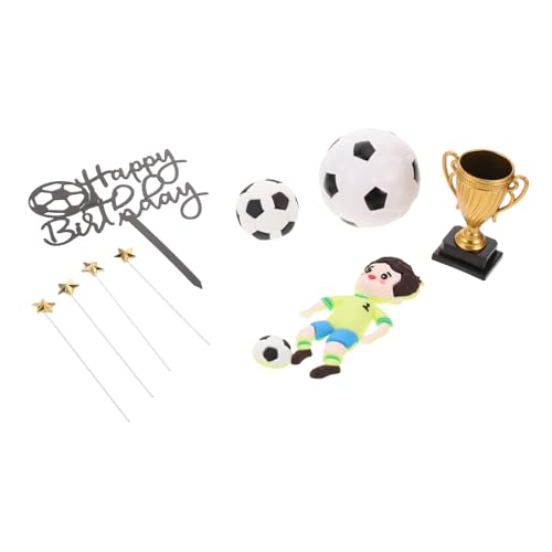 FRCOLOR Fußball Geburtstagstorten Deko mit Fußballspielern und Goldenen Sternen Wiederverwendbare Kunststoff Figuren für Fußball Motto Partys und Sportveranstaltungen von FRCOLOR