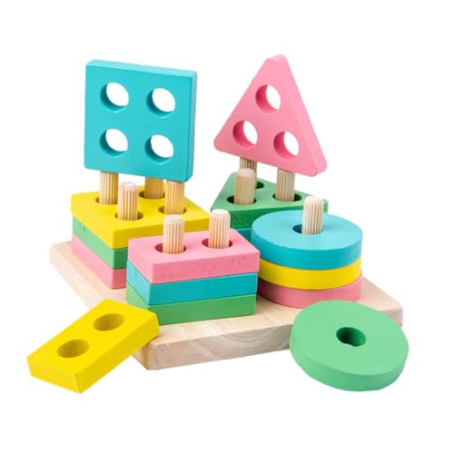 FRCOLOR Geometrisches Holzspielzeug Stapelturm Lernspielzeug für Pädagogisches Formspiel Balancespiel zur Feinmotorikförderung und Farberkennung Geeignet für Junge Mädchen Zufällige Farbe von FRCOLOR