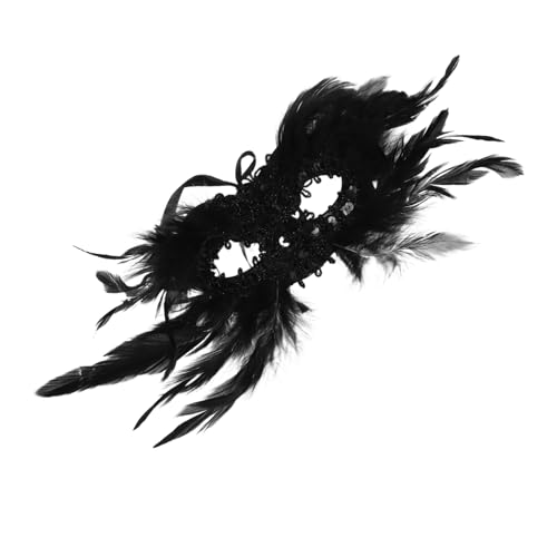 FRCOLOR Gothic Federmaske mit Pailletten Halbe Gesichtsbedeckung Bequeme für Kostümpartys Cosplay Halloween und Festliche Veranstaltungen Schwarze Dekoration von FRCOLOR