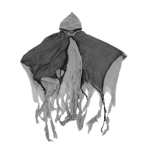 FRCOLOR Grauer Horror Reaper Umhang mit Kapuze Atmungsaktives Material Realistische Details Vielseitig für Halloween Partys Geisterhaus Dekorationen und Grusel Cosplay von FRCOLOR