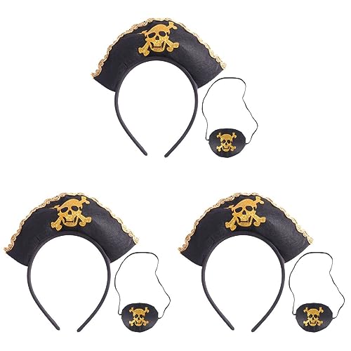 FRCOLOR Haargummis für Damen, 3er-Set, Halloween, Piratenhut, Stirnband, Piraten-Augenklappen, Totenkopf-Stirnband, Piratenmaske, Halloween, Cosplay, Piraten-Mottoparty, Kostümzubehör von FRCOLOR