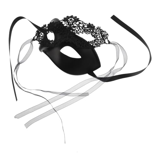 FRCOLOR Halbes Gesicht Schwarze Spitzen Maske mit Blumenmuster Komfortabel Geformt Vielseitig für Ball Halloween und Karneval Dekoratives Kostümzubehör von FRCOLOR