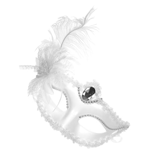 FRCOLOR Halbgesichtige Spitzenmaske Weiß für Damen Leichte Dekorative Masquerade Venetian Augenmaske Vielseitiges Party und Halloween Accessoire für Tanz und Kostümveranstaltungen von FRCOLOR