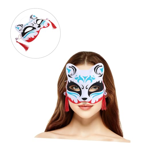 FRCOLOR Halbgesichts Fuchs Maske Halloween Cosplay Accessoire Japanischer Stil Handbemalt Glocken Dekor Für Erwachsene Maskerade Karneval Kostümparty von FRCOLOR