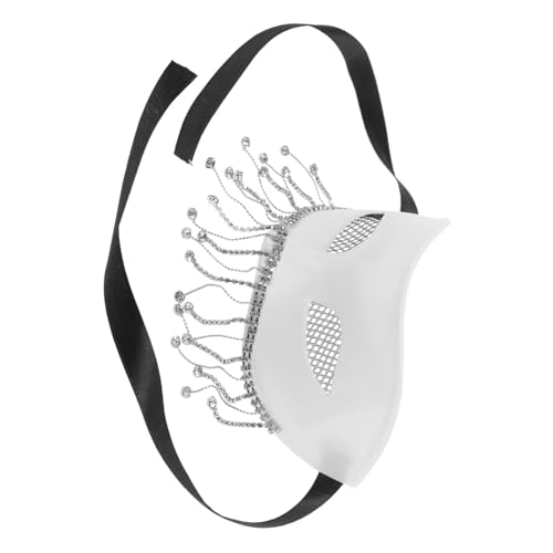 FRCOLOR Halbgesichts Spitzenmaske mit Strasssteinen für Damen Karneval Halloween Maskenball Festliche Erwachsenen Masquerade Weiß und Gestaltet von FRCOLOR