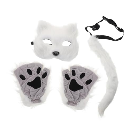 FRCOLOR Halbgesichtsmaske Fuchs mit Pfotenhandschuhen Weißes Furry Kostüm für Halloween Cosplay und Maskerade Material Einzigartiges Design und Vielseitig Einsetzbar von FRCOLOR