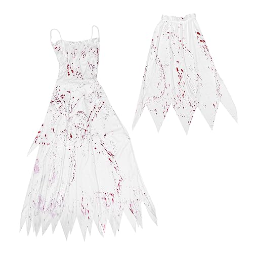 FRCOLOR Halloween Bloody Bride Kostüm für Frauen Schreckliches Party Outfit für Maskerade Rollenspiele Hochwertigen Materialien mit Schleier von FRCOLOR