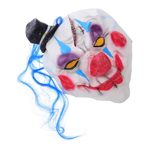 FRCOLOR Halloween Clown Maske Passend Leicht und Tragbar Wiederverwendbar Volle Gesichtsbedeckung Blau Nasig mit Schwarzem Hut Masquerade Party Requisit für Karneval Erwachsene Männer und von FRCOLOR