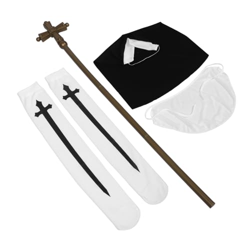 FRCOLOR Halloween Cosplay Set Damen Kostüm mit Nonnenhut Weißer Halskrause Langen Strümpfen und Halloween-zauberstab Komplettset für Party Foto Requisiten und Festliche Rollenspiele FRCOLOR Halloween Cosplay Set Damen Kostüm mit Nonnenhut Weißer Halskrause Langen Strümpfen und Halloween-zauberstab Komplettset für Party Foto Requisiten und Festliche Rollenspiele von FRCOLOR