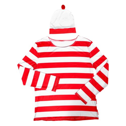 FRCOLOR Halloween Cosplay Shirt Gestreift Rot Weiß Langarm Sweatshirt mit Mütze Unisex Kostüm Party Outfit FRCOLOR Halloween Cosplay Shirt Gestreift Rot Weiß Langarm Sweatshirt mit Mütze Unisex Kostüm Party Outfit von FRCOLOR