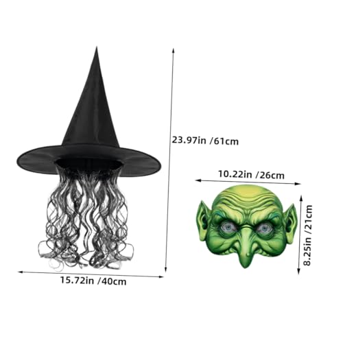 FRCOLOR Halloween Hexenhut Set mit Perücke und Maske Kreatives Cosplay Zubehör für Damen und Sicher für Karneval Party und Halloween Feier Stilvolles für Freunde und Familie von FRCOLOR