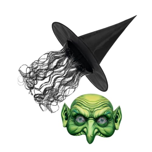 FRCOLOR Halloween Hexenhut Set mit Perücke und Maske Tragbarer Hexenhut für Damen Stilvolles Kostümzubehör für Party Langlebig und Komfortabel Einzigartiges Halloween Accessoire FRCOLOR Halloween Hexenhut Set mit Perücke und Maske Tragbarer Hexenhut für Damen Stilvolles Kostümzubehör für Party Langlebig und Komfortabel Einzigartiges Halloween Accessoire von FRCOLOR