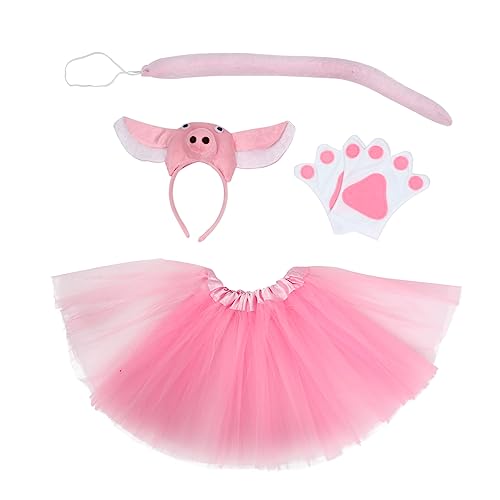 FRCOLOR Halloween Kinderkostüm Set Teilig Piggy Cosplay mit Haarreif Handschuhen Netzrock und Bequemes Material Kreatives Party Outfit für Mädchen für Halloween und Festtage von FRCOLOR