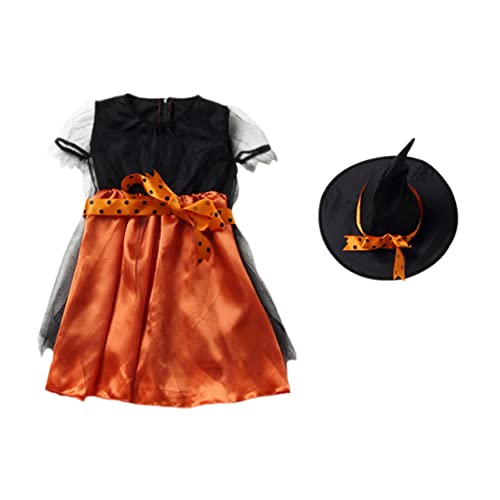 FRCOLOR Halloween Kostüm Orange mit Hut und Kleid Stylisches Mädchenkleid Bequemes Party Outfit für Karneval Fasching und Cosplay Langlebiges Material Auffälliges Design für Fest und von FRCOLOR