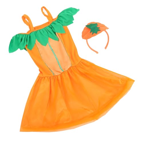 FRCOLOR Halloween Kürbis Kostüm Set mit Süßem Pumpkin Haarreif und Grünem Tüllrock Halloween Outfit für Party Cosplay Festliches Kostüm für Erwachsene und Freunde von FRCOLOR
