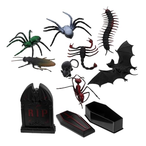 FRCOLOR Halloween Mini Grabstein und Sarg Deko Teiliges Miniatur Halloween Party Zubehör mit Gruseligen Tierfiguren für DIY Dollhouse und Tischdeko Vielseitig von FRCOLOR