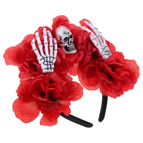 FRCOLOR Halloween Stirnband mit Totenkopf Knochenklaue und Roter Leichtes Blumenkostüm Haaraccessoire für Gruselige Party und Cosplay Outfits von FRCOLOR