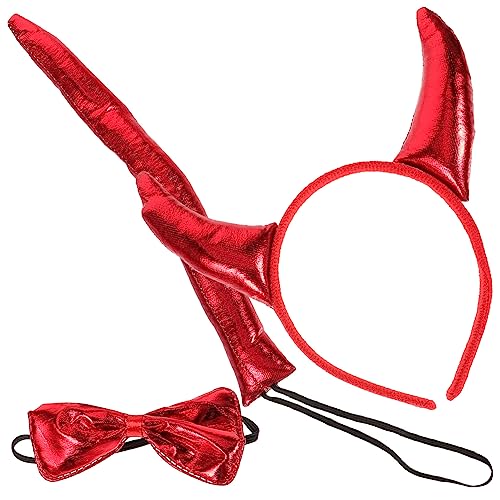 FRCOLOR Halloween Teufel Kostüm Teiliges mit Ox Horn Haarreif Verstellbarem Fliege und Passendem als Party Accessoire für Damen und Halloween Cosplay von FRCOLOR
