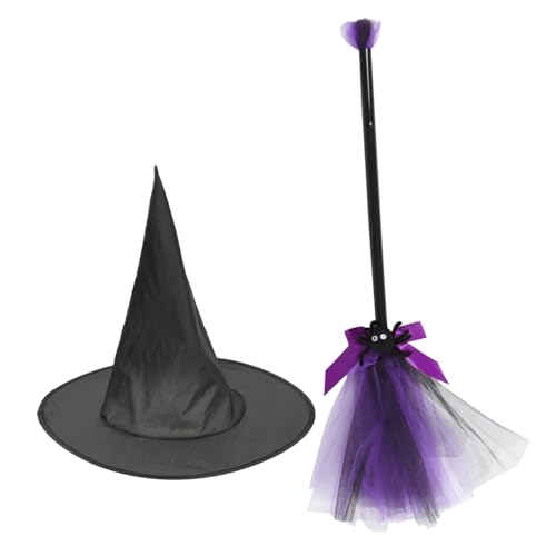 FRCOLOR Hexenbesen Set mit Hut Halloween Kostüm für Hexen Robuster Besen und Hexenhut für Partys und Karneval Einheitsgröße von FRCOLOR