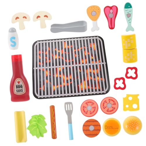 FRCOLOR Holz BBQ Grill Spielset für Realistisches Grillspielzeug mit Holzwerkzeugen Hautfreundlich Fördert Feinmotorik und Kreatives Rollenspiel im Freien Leicht zu Reinigen von FRCOLOR