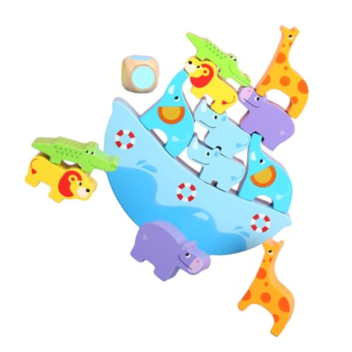 FRCOLOR Holz Bauklötze mit Tierförmigen Bausteinen Pädagogisches Balancespielzeug für Fördert Feinmotorik Konzentration und Räumliches für Kinderfest und Familienspiel von FRCOLOR