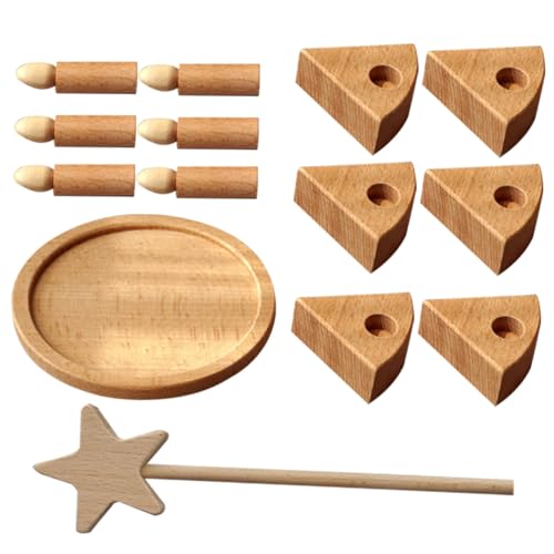 FRCOLOR Holz Geburtstagstorte Spielset aus Premium Holz Pädagogisches Kuchen für Fördert Kreativität Kognitive Fähigkeiten und Hand Auge Koordination Rollenspiel Zubehör von FRCOLOR