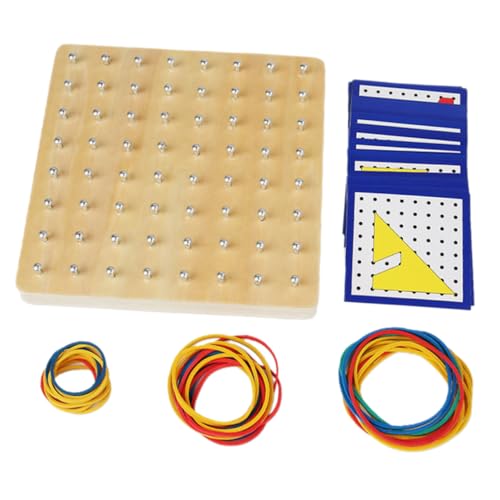 FRCOLOR Holz Geobrett mit Gummibändern Pädagogisches Lernspielzeug für Kleinkinder Geometrisches Nagelbrett Kreativität und Feinmotorik Montessori Holzspielzeug von FRCOLOR