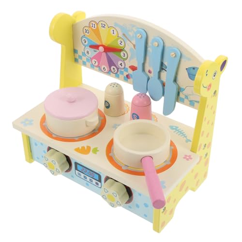 FRCOLOR Holz Küchenspielzeug Set für Kleinkinder mit Herd und Kochutensilien Realistisches Montessori Nachahmungsspiel Multifunktionale Kindgerechte Spielküche Platzsparend und Langlebig von FRCOLOR