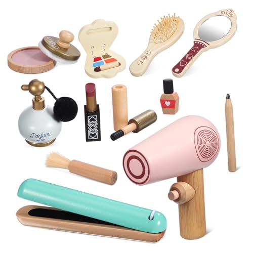 FRCOLOR Holz Make Up Spielset für Mädchen Realistisches Schminkset aus Langlebigem Holz Sicheres Pretend Makeup für Kleinkinder Vielseitiges Rollenspiel für Kindergeburtstag und Feiertage von FRCOLOR