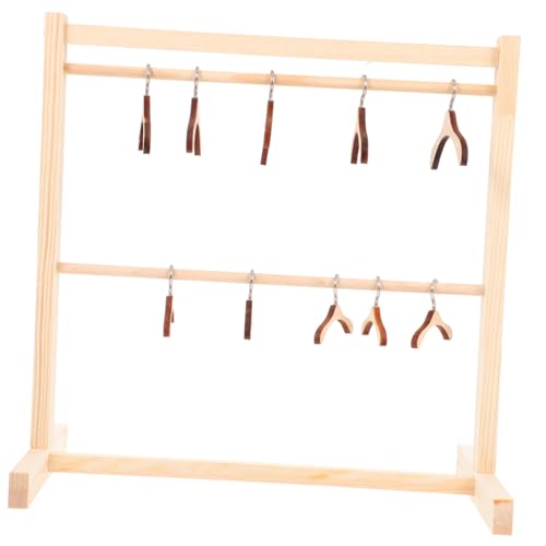 FRCOLOR Holz Puppenkleiderbügel mit Kleinen Kleiderbügeln Zweistöckiger Puppenhaus Kleiderständer für Puppenkleider Aufbewahrung Einfach zu Montieren Langlebig und Kindgerecht von FRCOLOR