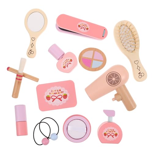 FRCOLOR Holz Schminkset Holz Kosmetikspielzeug Holzfrisiertisch Kreatives Rollenspiel Schönheitsstudio Zubehör für Mädchen Geburtstag von FRCOLOR