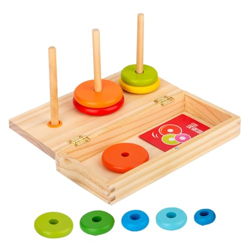 FRCOLOR Holz Stapelturm mit Bunten Ringen Lernspielzeug zur Farb und Formerkennung Montessori Motorikspielzeug für Junge Mädchen und Kleinkinder Pädagogisches Geschenkset zur von FRCOLOR