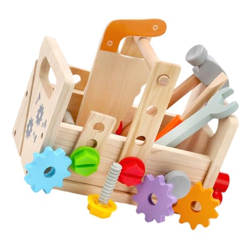 FRCOLOR Holz Werkzeugkoffer Set Handwerkzeug Kreativität Logischem und Hand Augen Koordination Pädagogisches Lernspielzeug für Jungen und Mädchen Ab Jahren von FRCOLOR