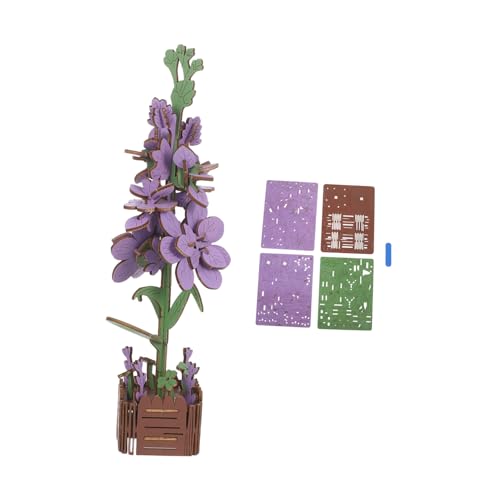 FRCOLOR Holzblumen Puzzle Violette Blumenstrauß Bauklötze Allergikerfreundliches DIY Pflanzenmodell Gehirntraining für Erwachsene und Wartungsfreie Holzblumen Dekoration von FRCOLOR