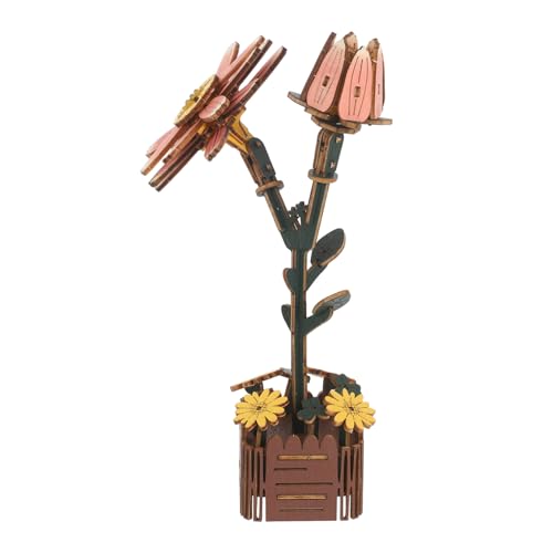 FRCOLOR Holzblumen Puzzle mit Vase Kreatives DIY Gänseblümchen Bastelset für Langlebige Blumenbouquets Fördert Geschicklichkeit und Entspannung für Heimdekoration und Geschenkideen von FRCOLOR