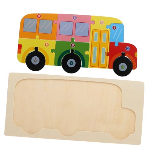 FRCOLOR Holzbus Puzzle Lernspielzeug Pädagogisch für Vorschule Großes Steckpuzzle mit Glatten Kanten Fördert Farberkennung und Feinmotorik Sicheres Holzspielzeug für Kleinkinder und von FRCOLOR