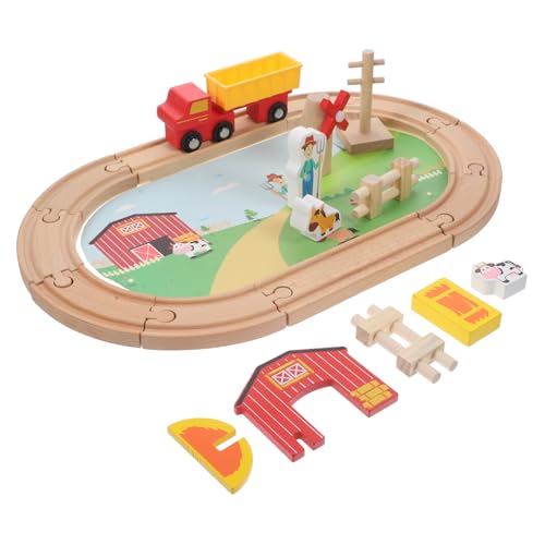 FRCOLOR Holzeisenbahn Holzbau für Kleinkinder mit Bauernhof Tieren Stabiles Sicheres Konstruktionsspielzeug zur Kognitiver Entwicklung und Sozialer Fähigkeiten von FRCOLOR