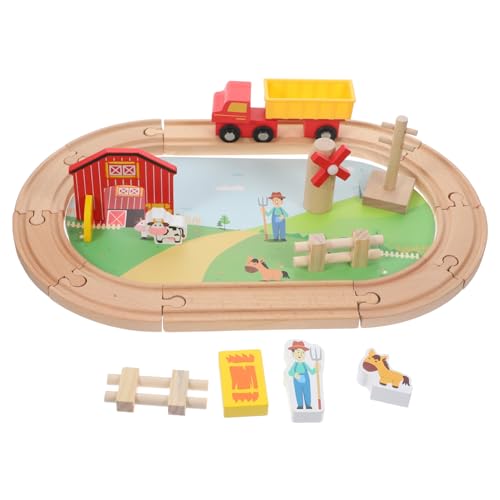 FRCOLOR Holzeisenbahn mit Bauernhof Tieren Pädagogisches Holzspielzeug für Stabiles Kreatives Zug schienen Spiel Fantasie und Selbstvertrauen von FRCOLOR