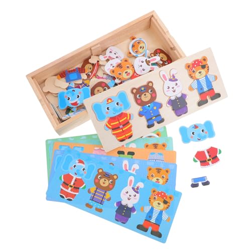 FRCOLOR Holzpuzzle Holz Tier Dress Up Pädagogisch Cartoon Design Ab Jahren Montessori Motorik Lernspiel für Mädchen Jungen von FRCOLOR