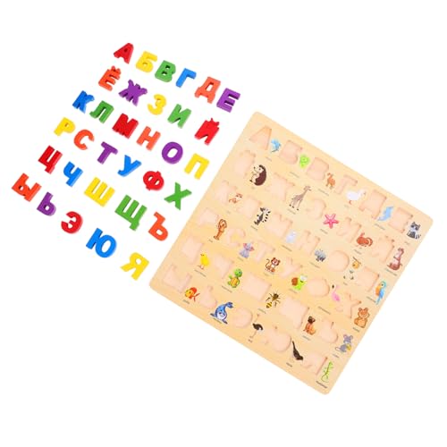 FRCOLOR Holzpuzzle Russisches Alphabet Lernspiel Buchstabenpuzzle aus Stabilem Holz für Großes Steckspiel mit Buchstabenformen zur Frühkindlichen und Einfachem Greifen Langlebiges von FRCOLOR