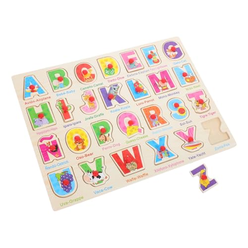 FRCOLOR Holzpuzzle Spanisches Alphabet Lernspielzeug Buntes Steckspiel für Kleinkinder Vorschule Fördert Konzentration Beobachtung und Logisches Denken von FRCOLOR