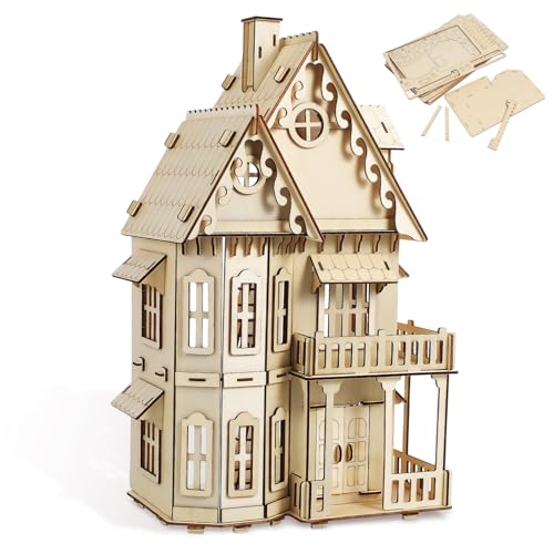 FRCOLOR Holzpuzzle Villa Kreatives Zusammenbau Puzzle für Einzigartiges Deko Element für Zuhause Geeignet für Geburtstags und Halloween Einfach zu Montieren Hochwertigem Holz Gefertigt von FRCOLOR