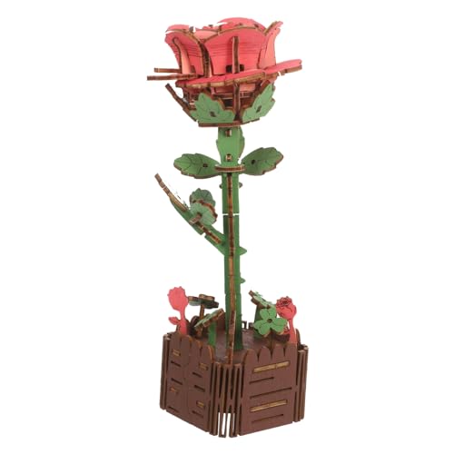 FRCOLOR Holzrätselblumen Holzrosenrätsel Holzblumen Mit Vase Praktische Bauenspielzeug 3D -puzzlegeschenke 3D-Puzzle Für Erwachsene DIY Rose Bouquet Kit Holzbaugruppe Kit Hölzern von FRCOLOR